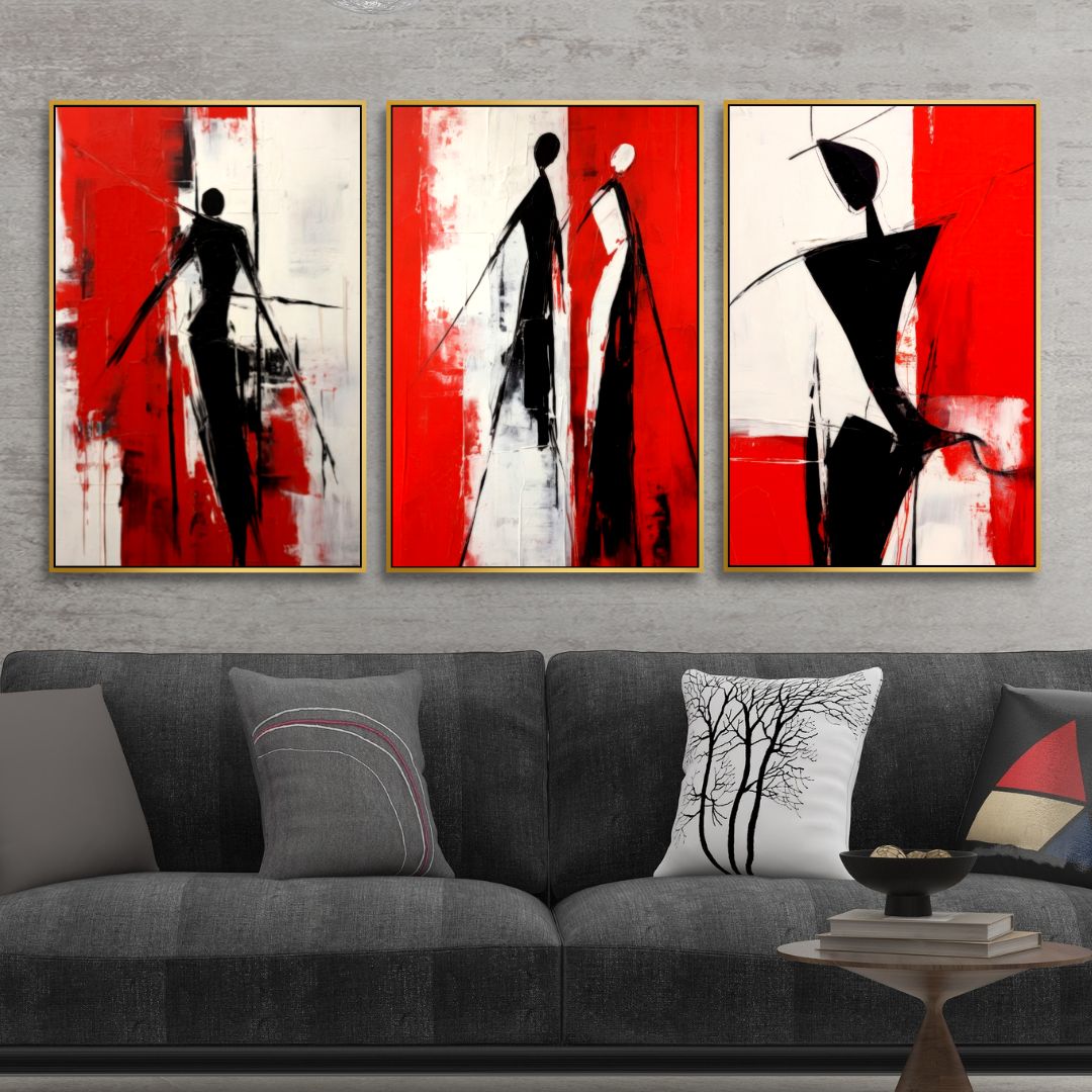 Red, Black and White Silhouette Abstract Art - Designity Art