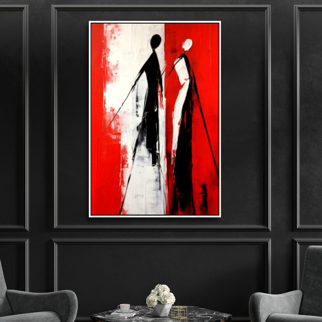 Red, Black and White Silhouette Abstract Art - Designity Art