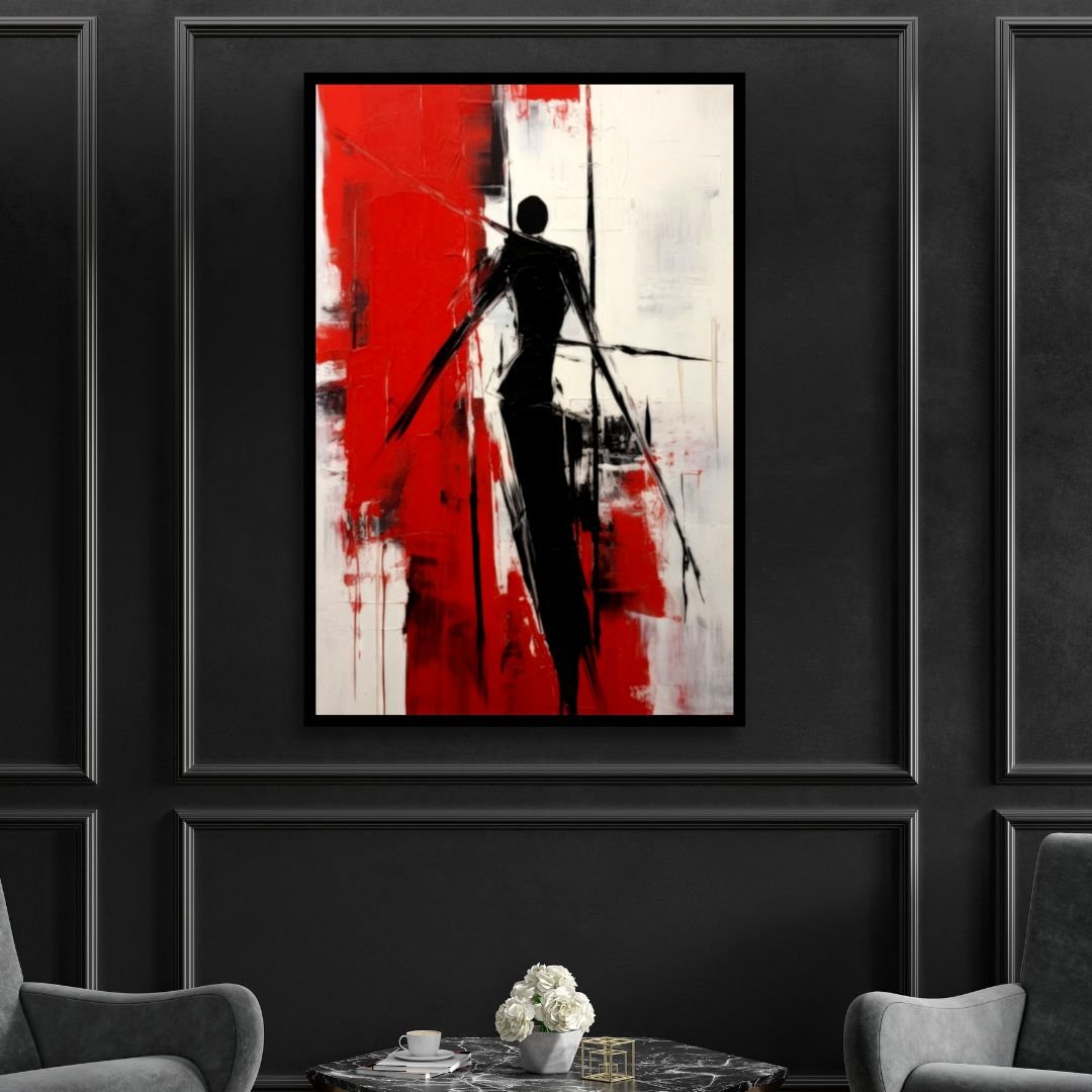 Red, Black and White Silhouette Abstract Art - Designity Art