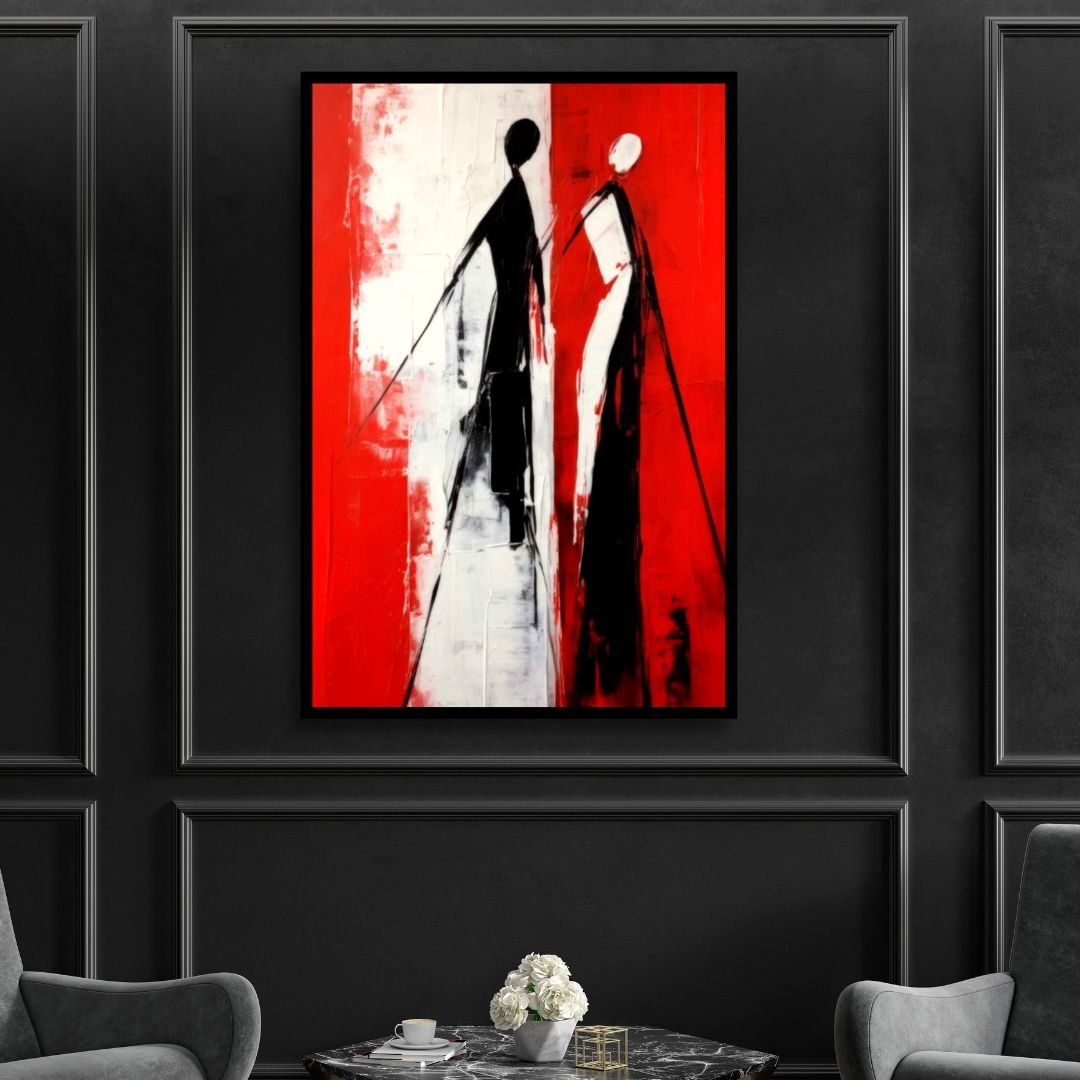 Red, Black and White Silhouette Abstract Art - Designity Art