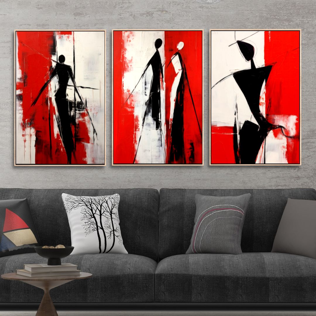 Red, Black and White Silhouette Abstract Art - Designity Art