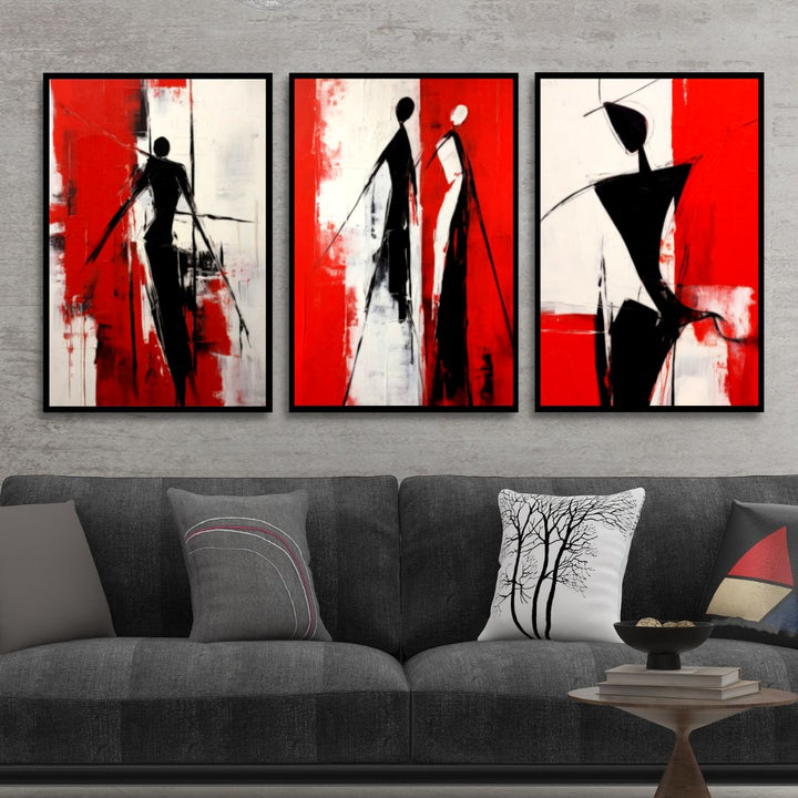 Red, Black and White Silhouette Abstract Art - Designity Art