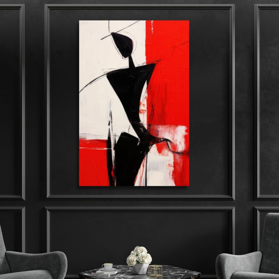Red, Black and White Silhouette Abstract Art - Designity Art