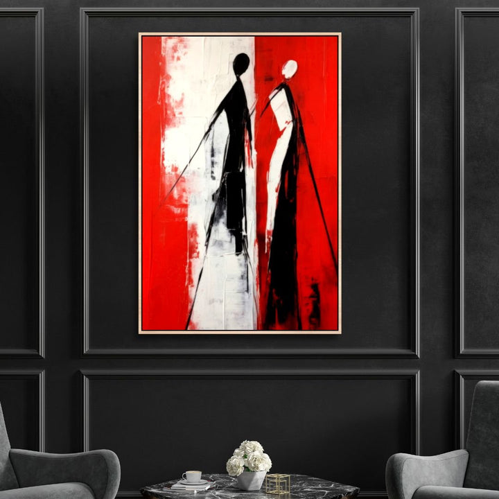 Red, Black and White Silhouette Abstract Art - Designity Art