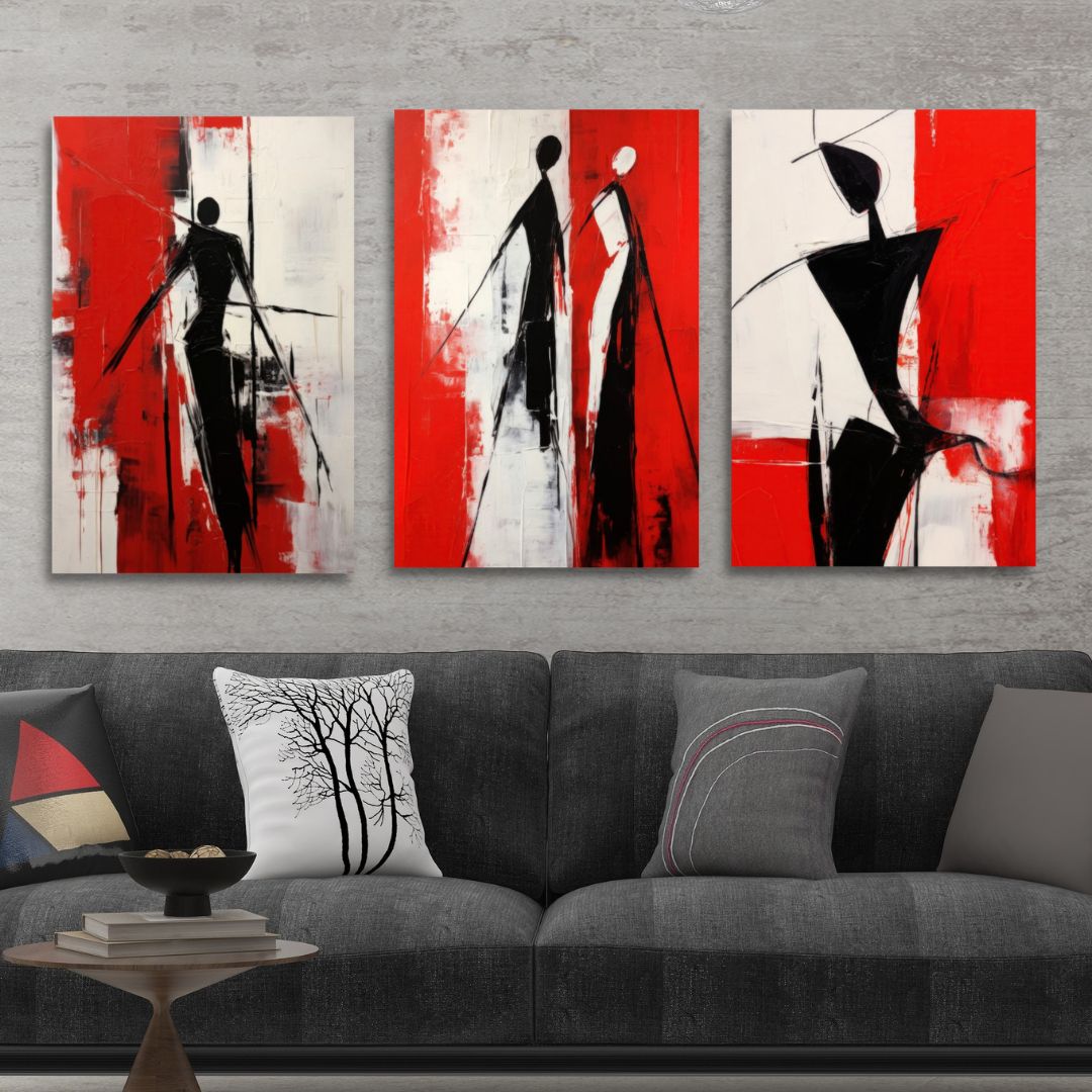 Red, Black and White Silhouette Abstract Art - Designity Art