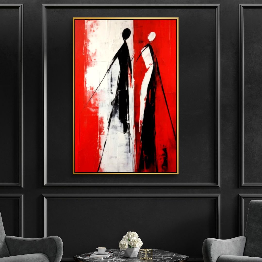 Red, Black and White Silhouette Abstract Art - Designity Art