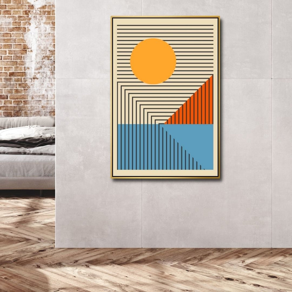 Retro Yellow, Orange, Blue Geometric Shapes Abstract Art - Designity Art