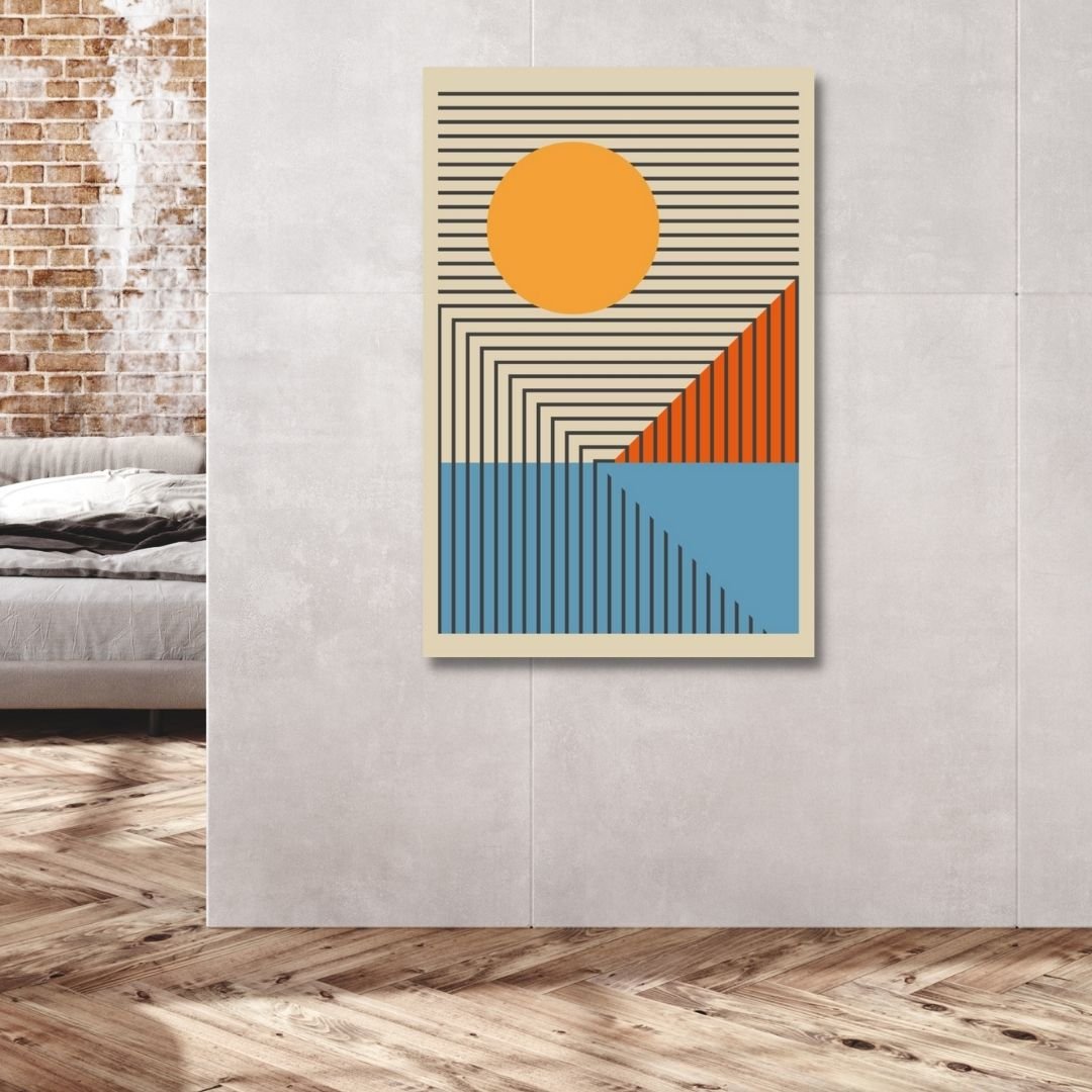 Retro Yellow, Orange, Blue Geometric Shapes Abstract Art - Designity Art
