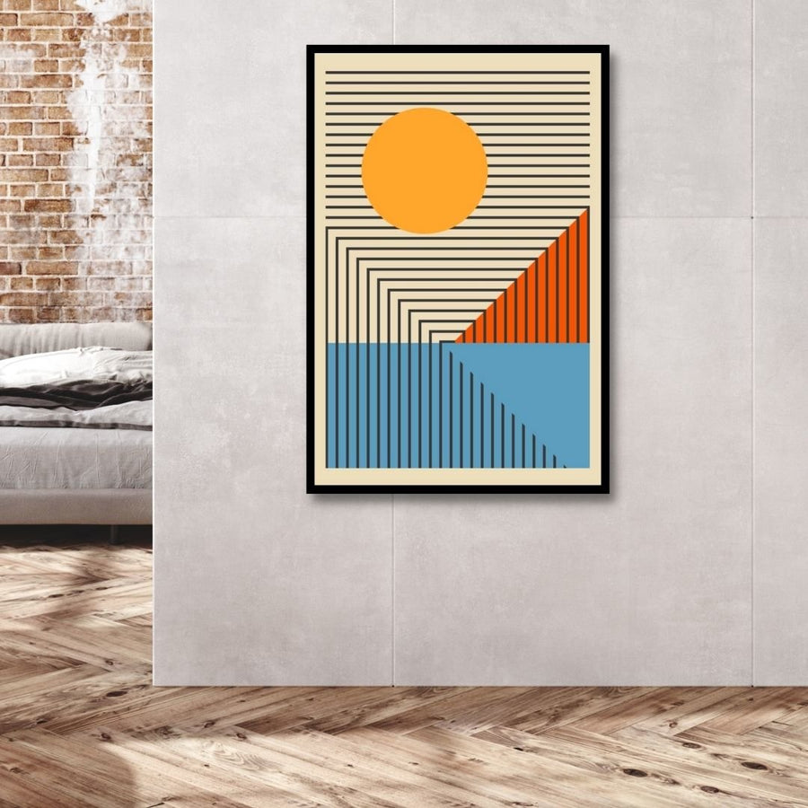 Retro Yellow, Orange, Blue Geometric Shapes Abstract Art - Designity Art