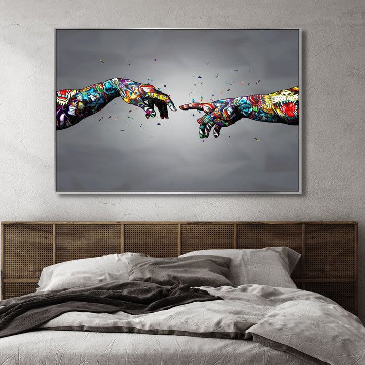 The Creation of Adam Graffiti Canvas Wall Art - Designity Art