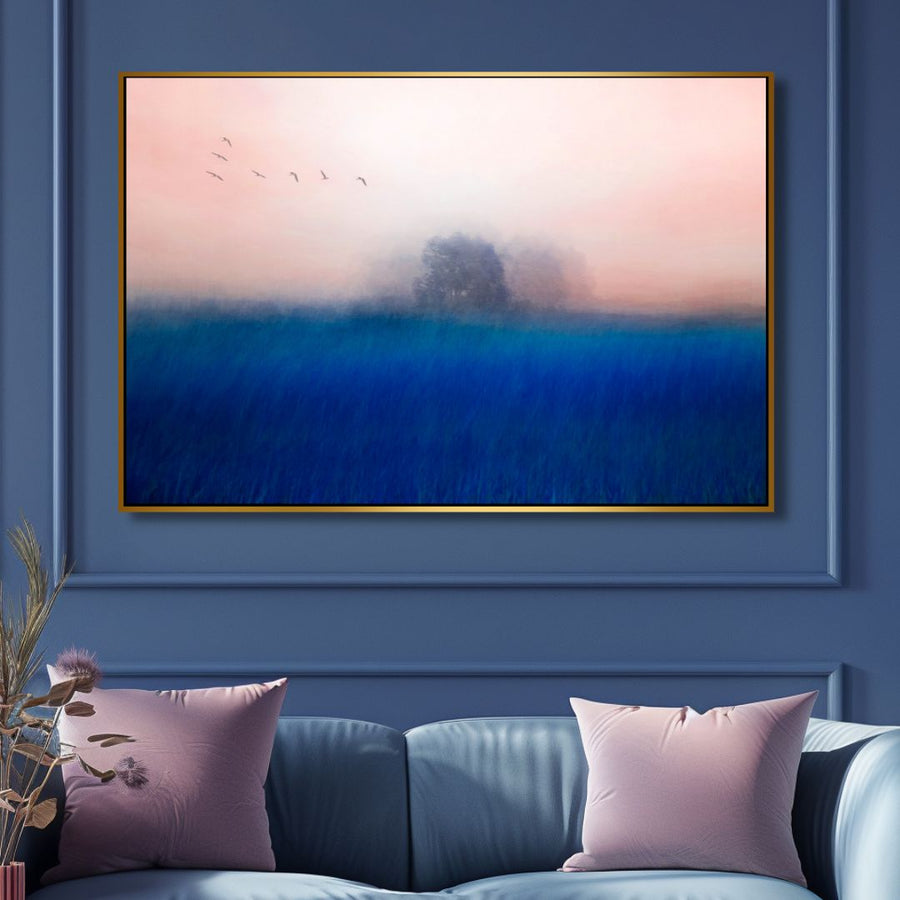 The Tree on The Blue Landscape Abstract Wall Art - Designity Art