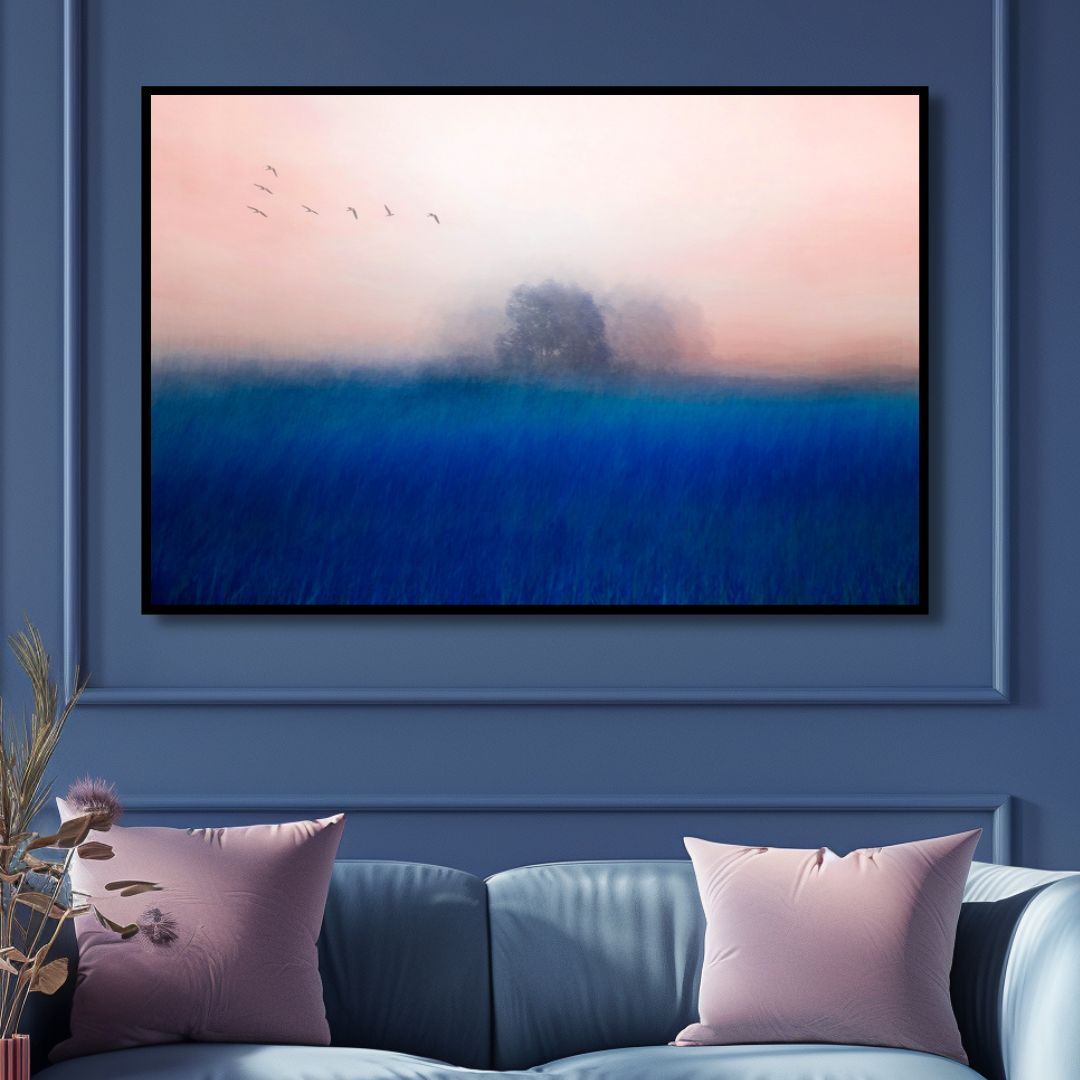 The Tree on The Blue Landscape Abstract Wall Art - Designity Art