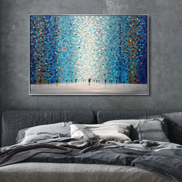 Umbrellas At Night Abstract Canvas Art - Designity Art