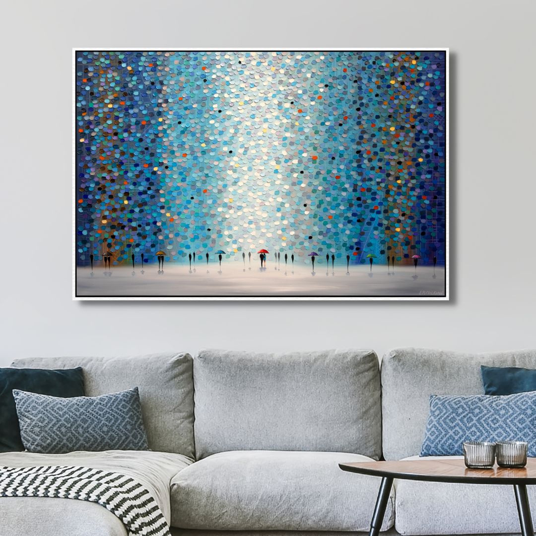 Umbrellas At Night Abstract Canvas Art - Designity Art