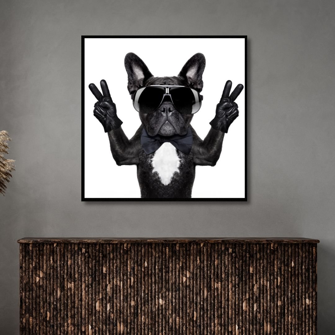 Victory French Bulldog Portrait Canvas Wall Art - Designity Art