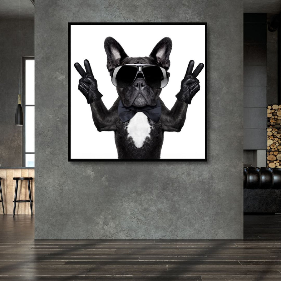 Victory French Bulldog Portrait Canvas Wall Art - Designity Art