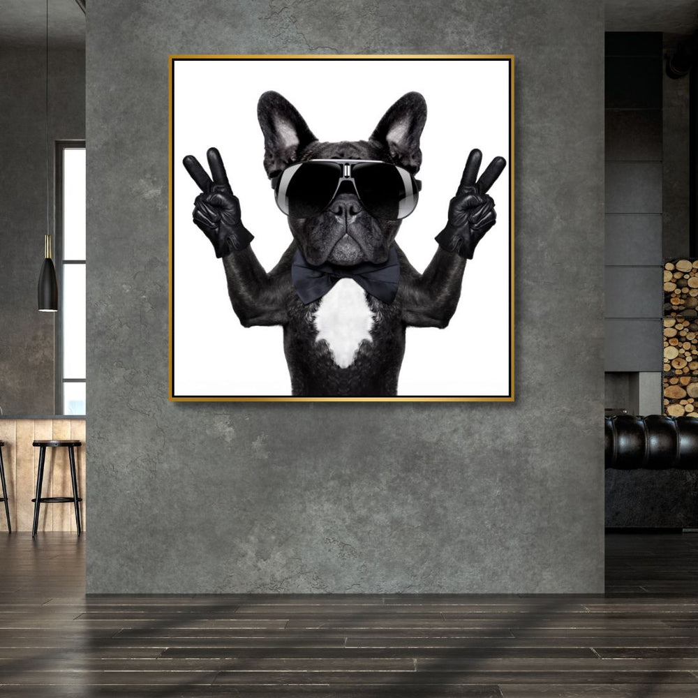 Victory French Bulldog Portrait Canvas Wall Art - Designity Art