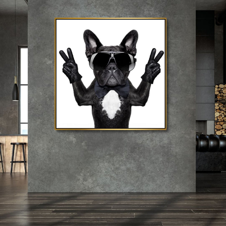 Victory French Bulldog Portrait Canvas Wall Art - Designity Art