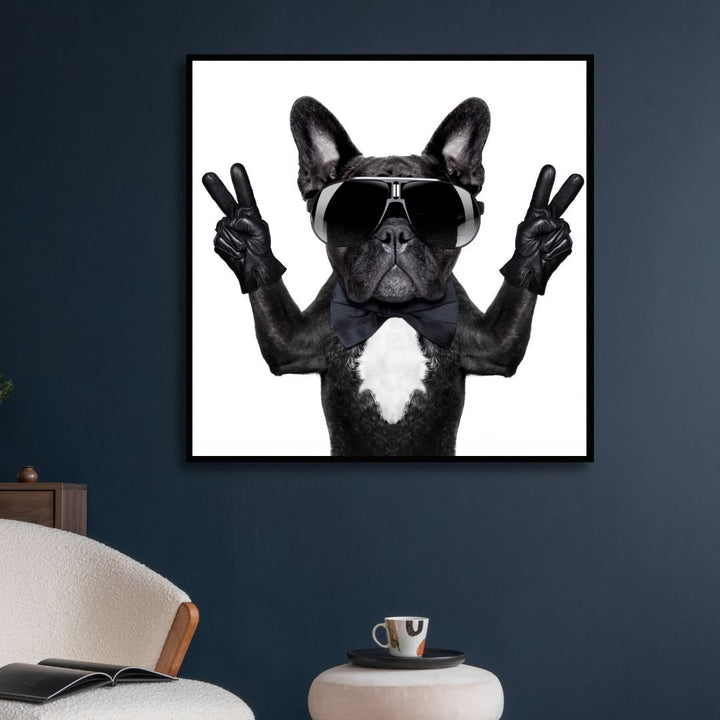 Victory French Bulldog Portrait Canvas Wall Art - Designity Art