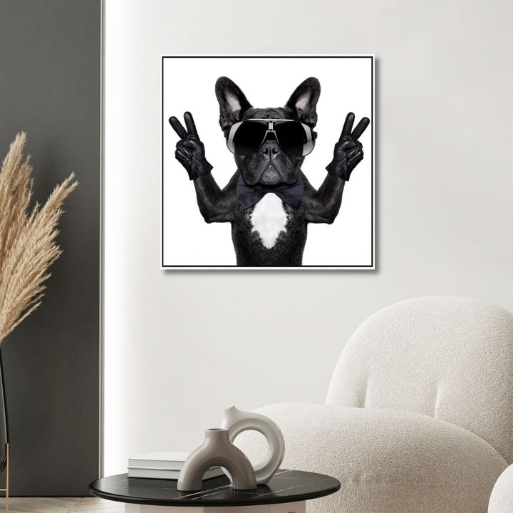 Victory French Bulldog Portrait Canvas Wall Art - Designity Art