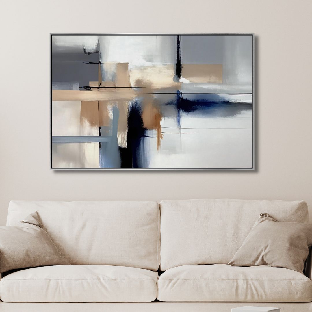 Watercolor Blue and Beige Minimal Abstract Art - Designity Art