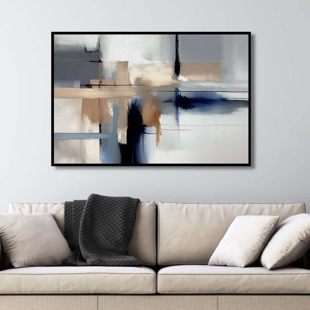 Watercolor Blue and Beige Minimal Abstract Art - Designity Art