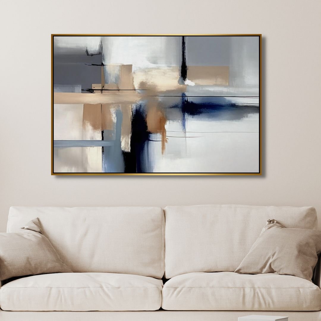 Watercolor Blue and Beige Minimal Abstract Art - Designity Art