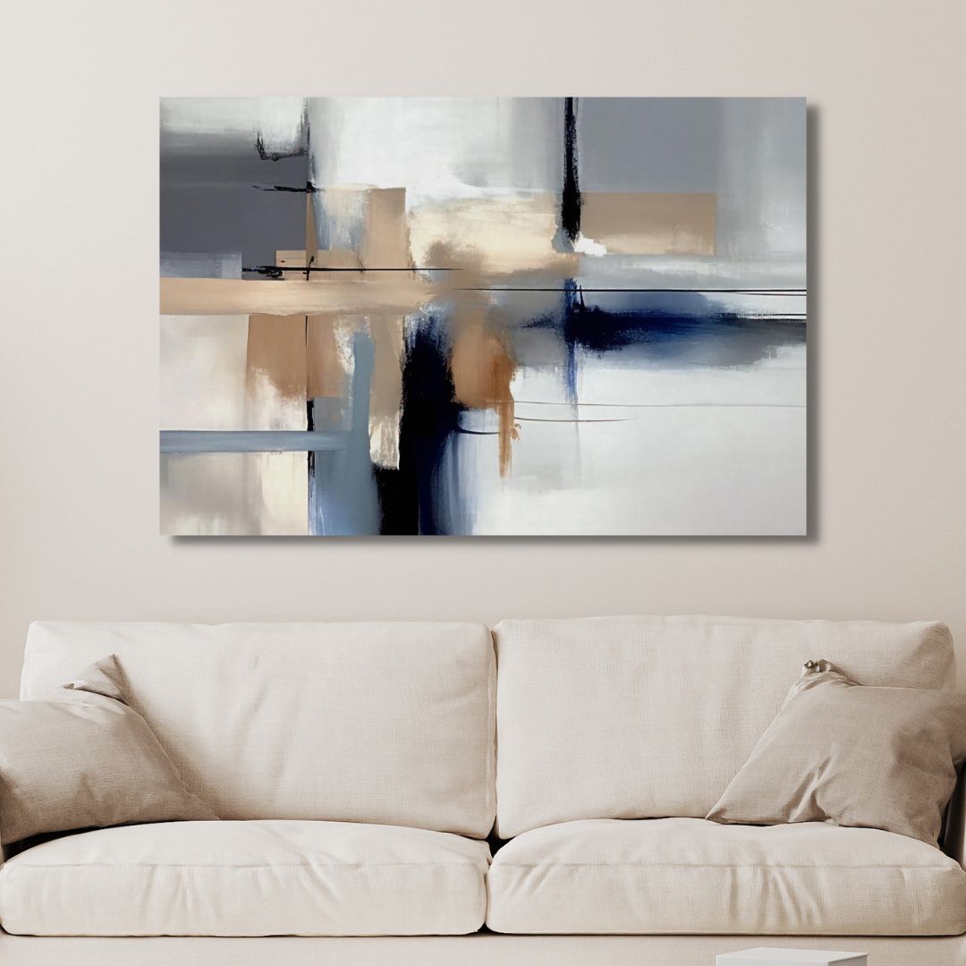 Watercolor Blue and Beige Minimal Abstract Art - Designity Art