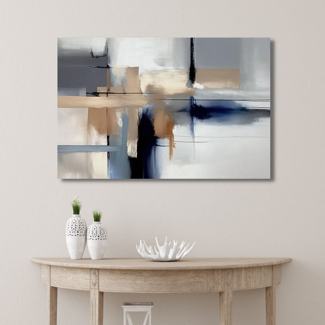 Watercolor Blue and Beige Minimal Abstract Art - Designity Art