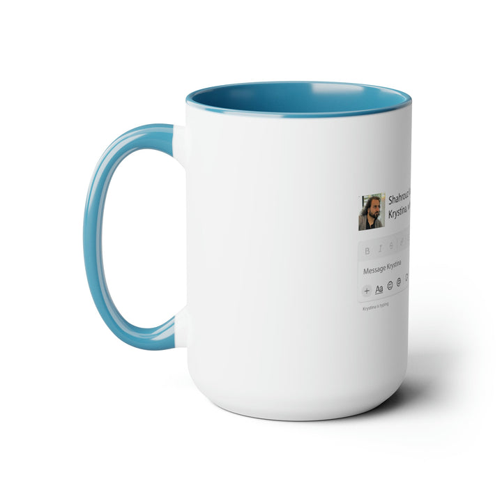"Where is the Timeline?" Funny Wokrspace Two-Tone Coffee Mugs, 15oz