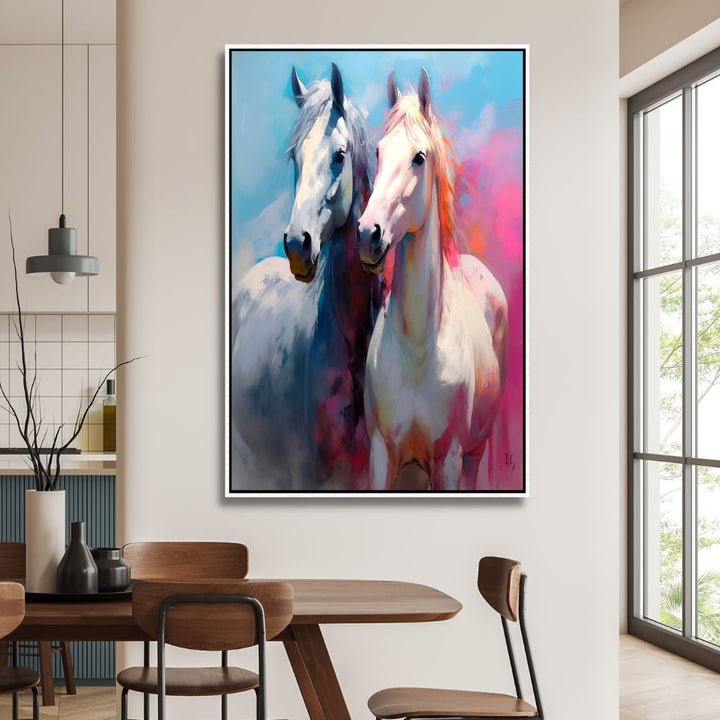 White Horse Couple Canvas Art - Designity Art