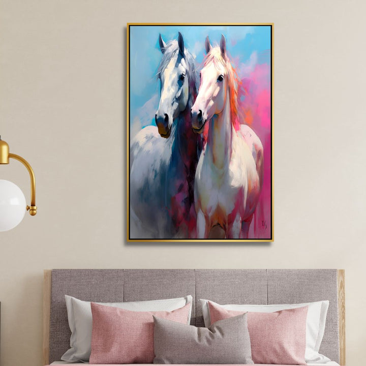 White Horse Couple Canvas Art - Designity Art