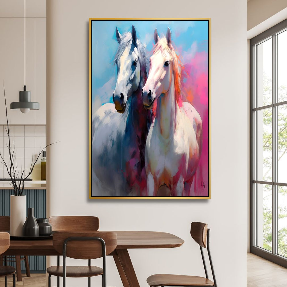 White Horse Couple Canvas Art - Designity Art