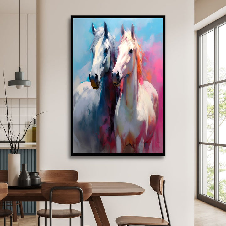 White Horse Couple Canvas Art - Designity Art