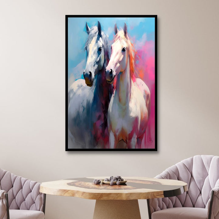 White Horse Couple Canvas Art - Designity Art