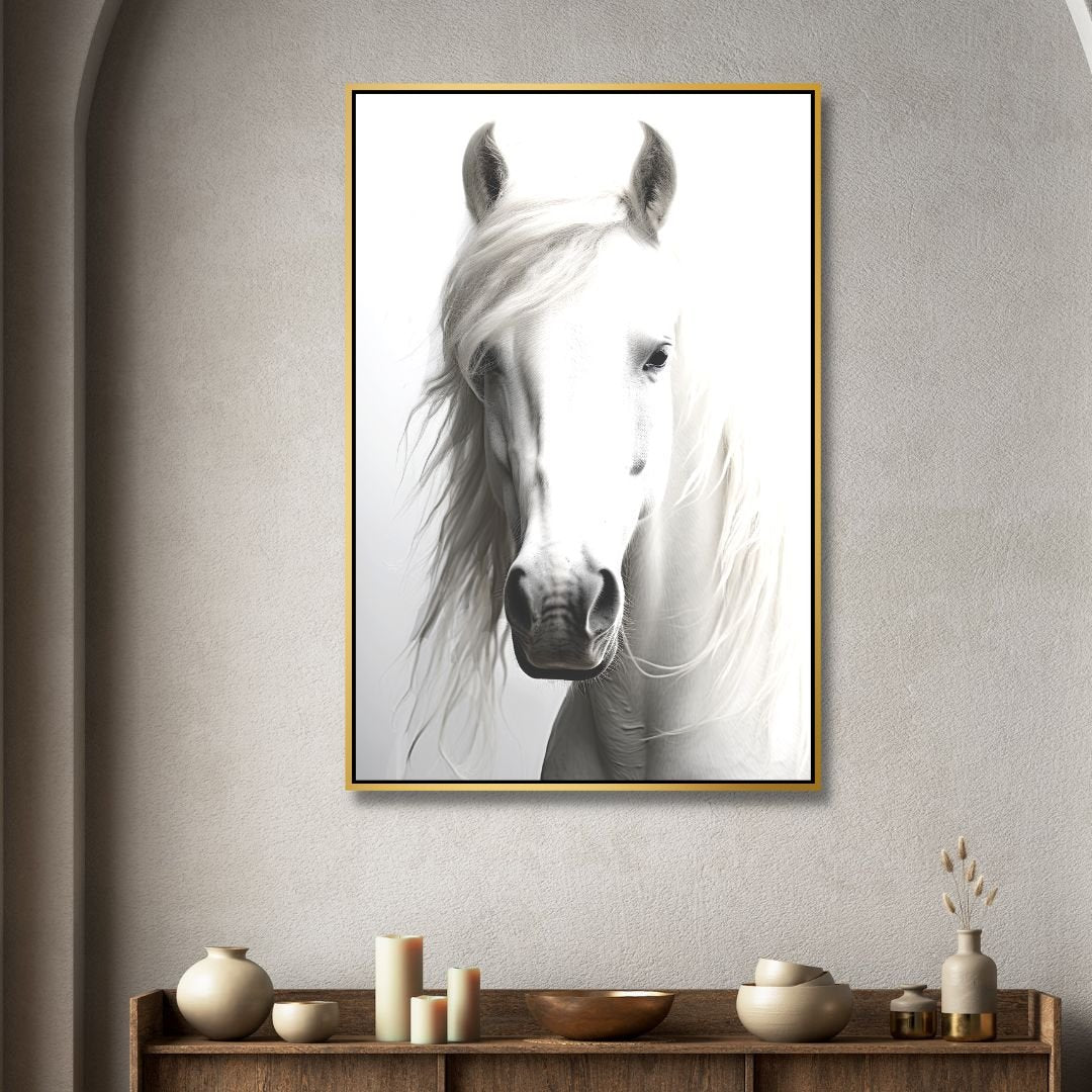 White Horse Portrait Canvas Wall Art - Designity Art