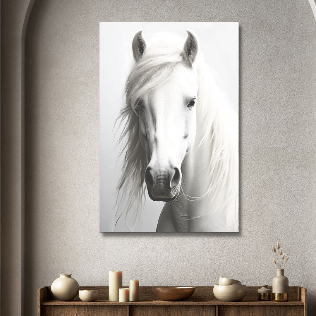 White Horse Portrait Canvas Wall Art - Designity Art