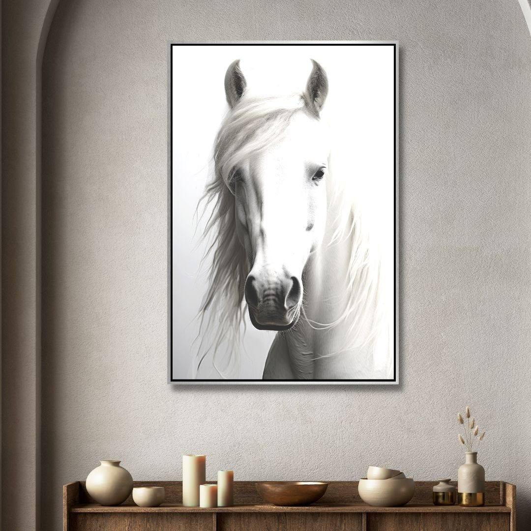 White Horse Portrait Canvas Wall Art - Designity Art