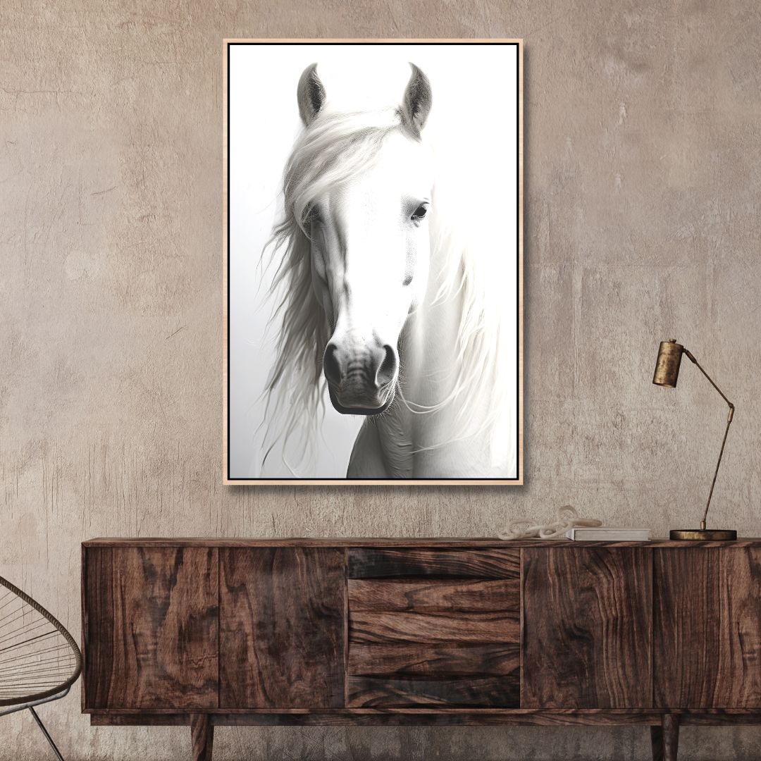 White Horse Portrait Canvas Wall Art - Designity Art