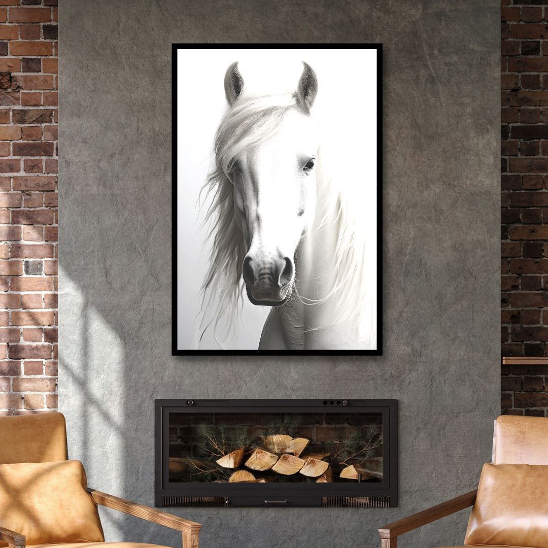 White Horse Portrait Canvas Wall Art - Designity Art