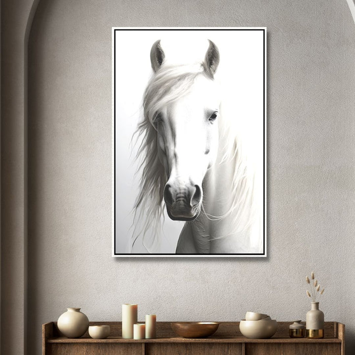 White Horse Portrait Canvas Wall Art - Designity Art