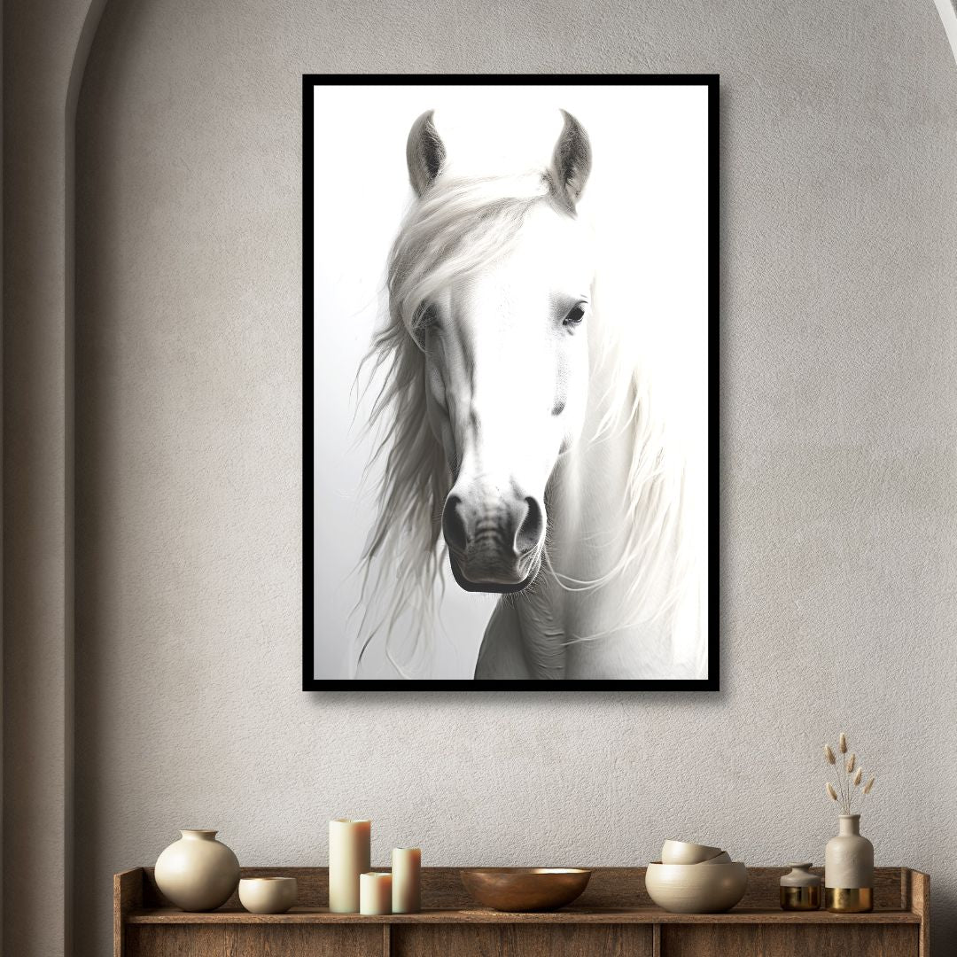 White Horse Portrait Canvas Wall Art - Designity Art