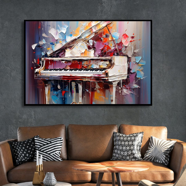 White Piano Canvas Wall Art - Designity Art