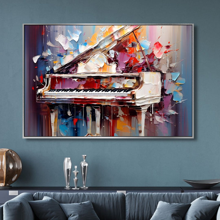 White Piano Canvas Wall Art - Designity Art