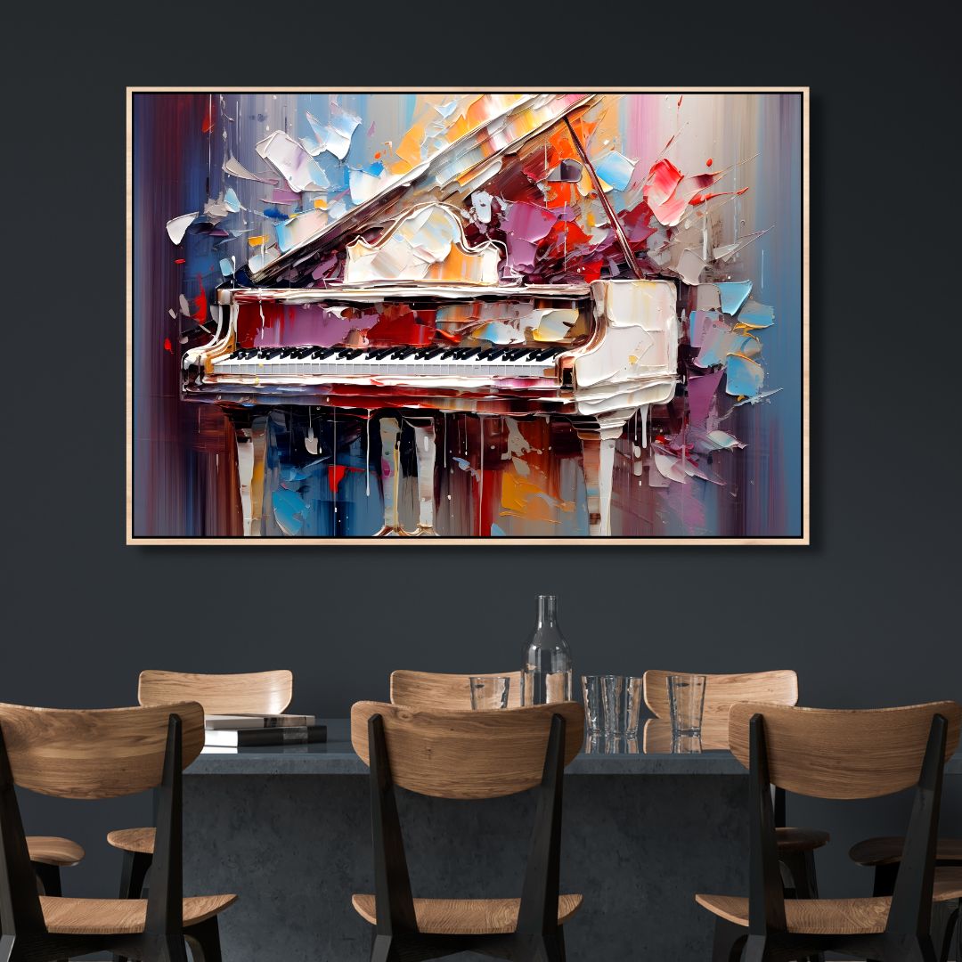 White Piano Canvas Wall Art - Designity Art