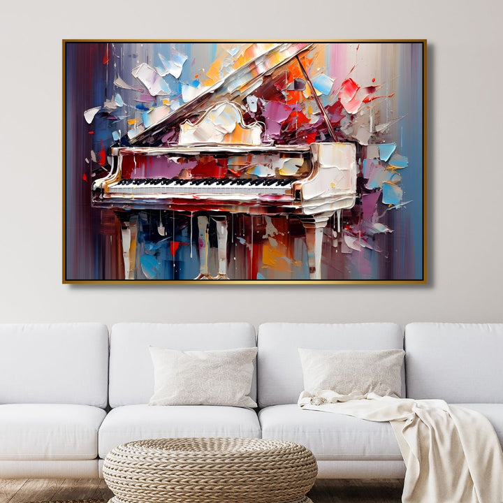 White Piano Canvas Wall Art - Designity Art