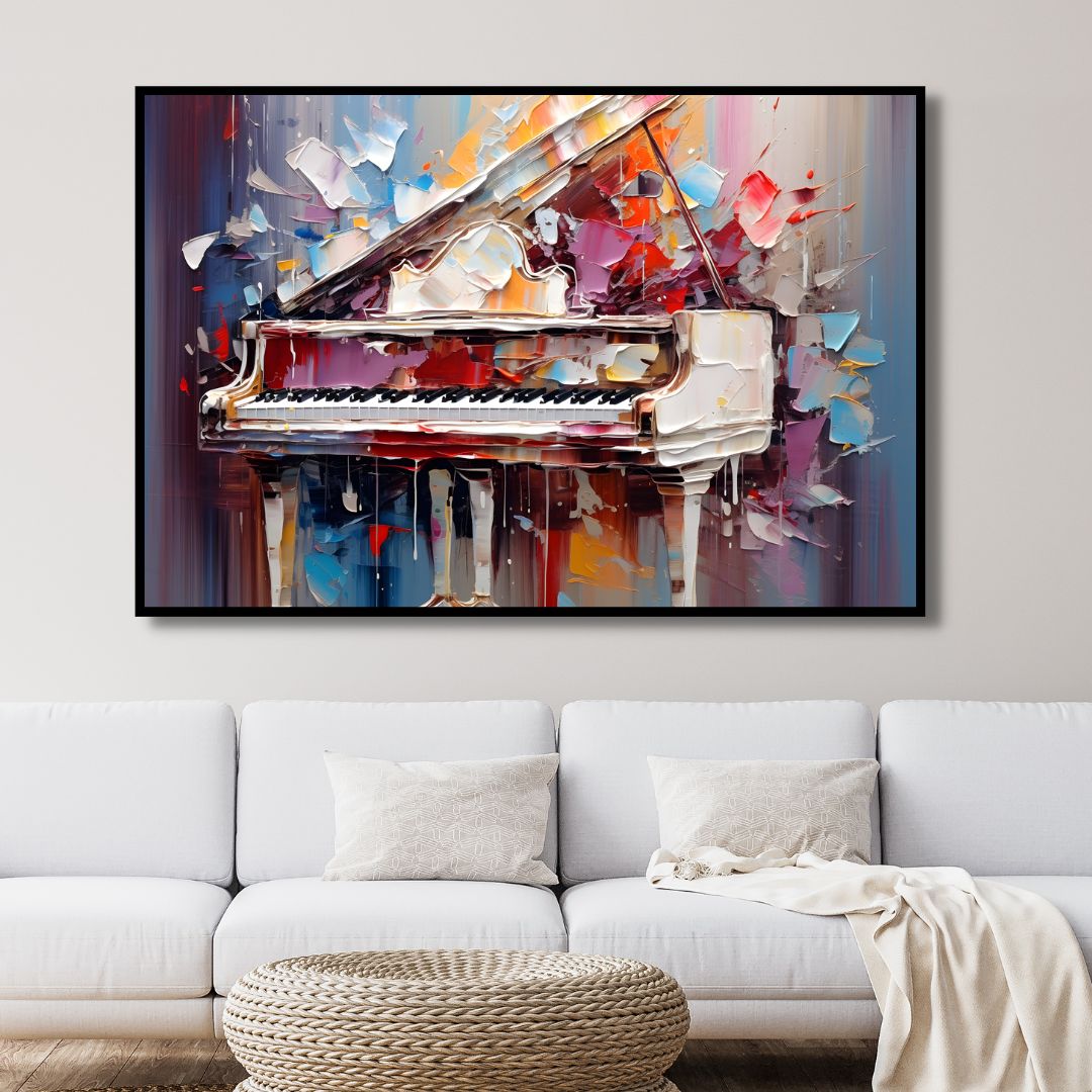 White Piano Canvas Wall Art - Designity Art