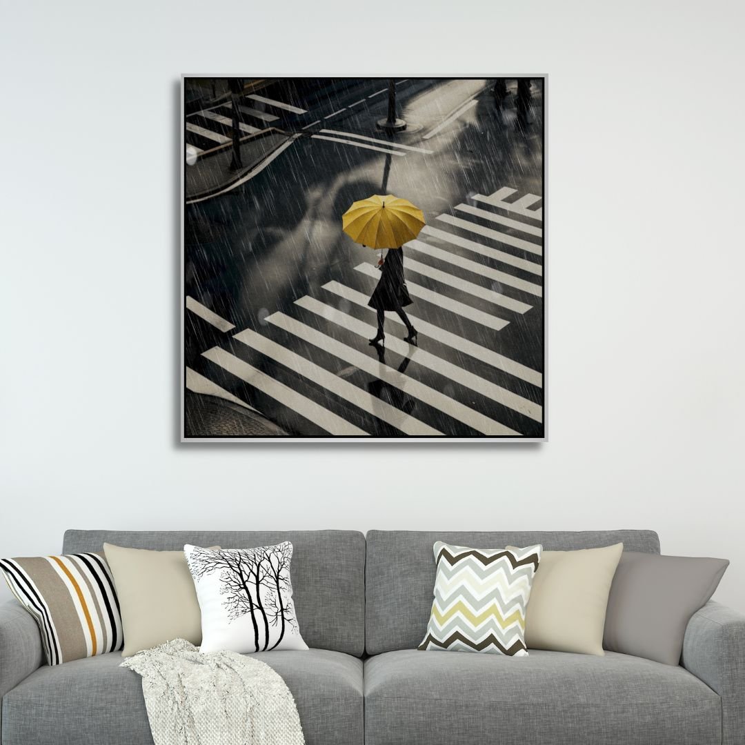 Yellow Umbrella Canvas Wall Art - Designity Art