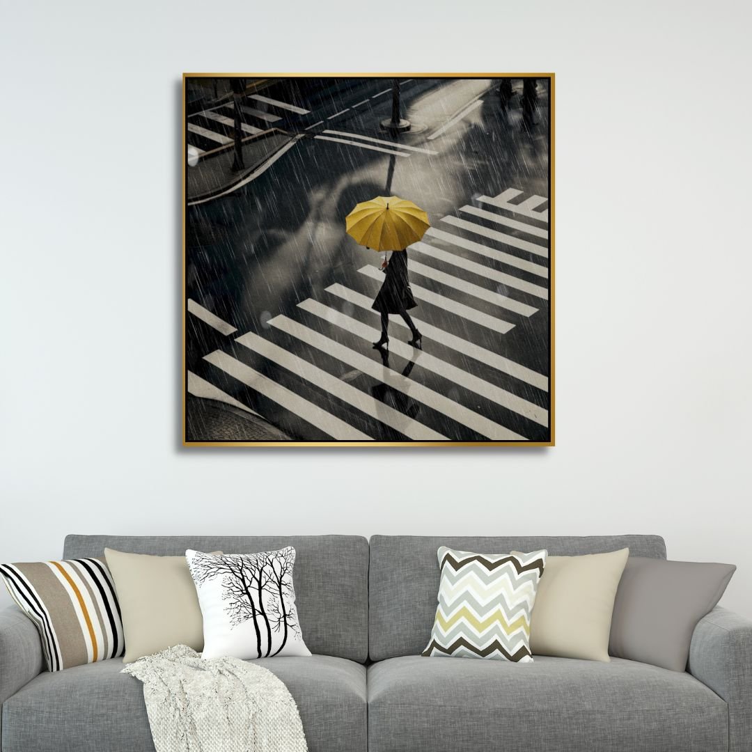 Yellow Umbrella Canvas Wall Art - Designity Art