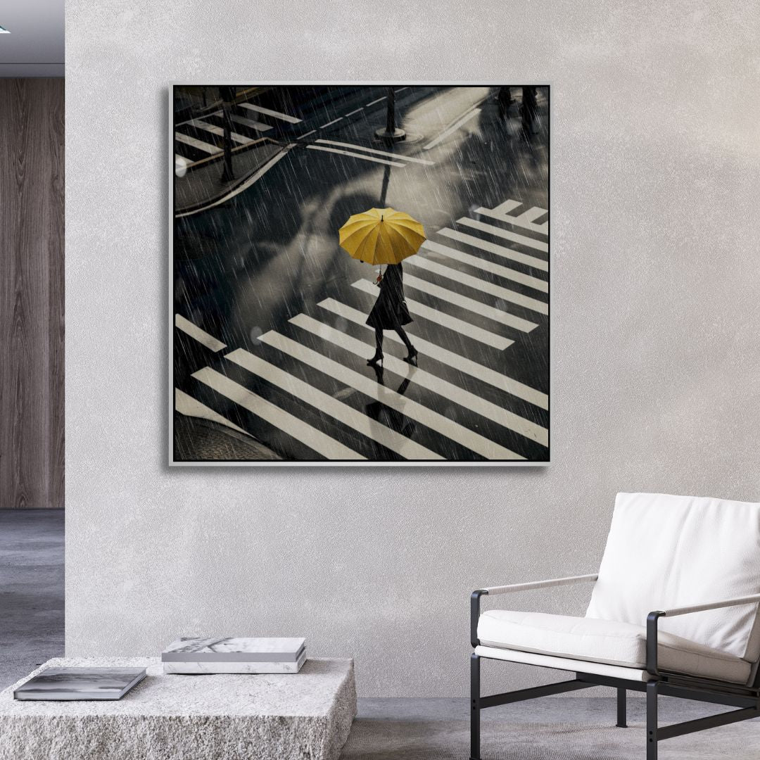 Yellow Umbrella Canvas Wall Art - Designity Art